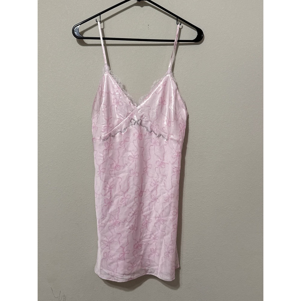 Victoria's Secret PINK LoveShackFancy Slip Dress Women S Pink Bow Lace Satin